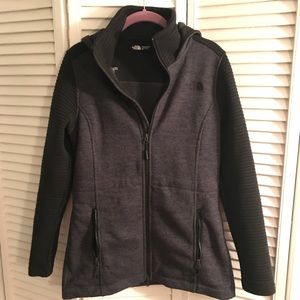 Grey and black north face hooded coat size S